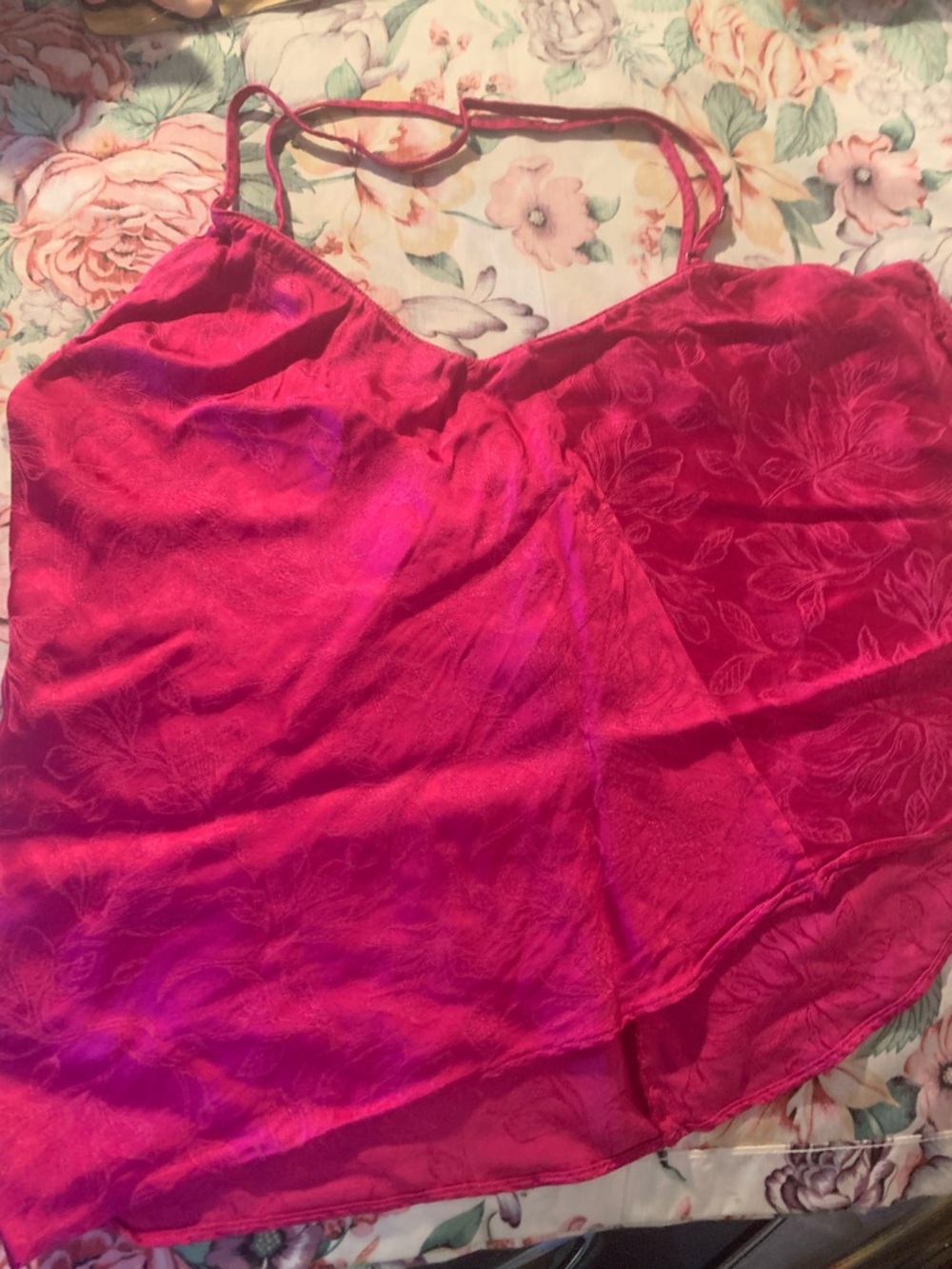 Victoria's Secret Hot Pink Floral Satin Camisole Size X-Larfe
